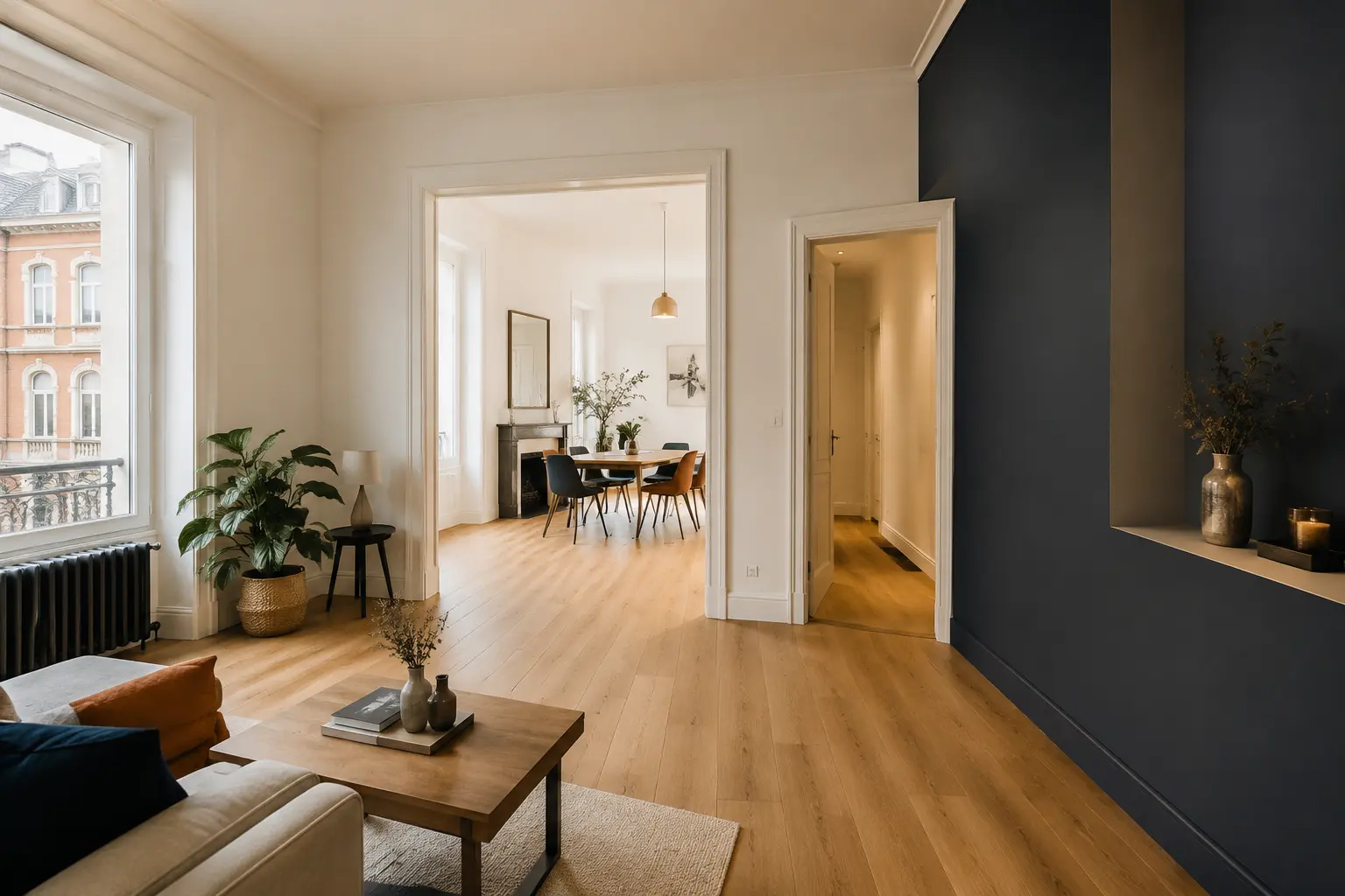 Inspiration d’un intérieur rénové avec parquet clair et finitions soignées à Toulouse